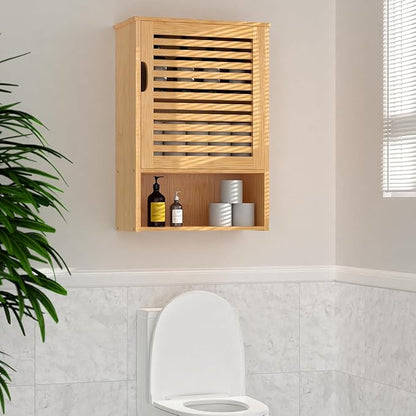 Bathroom Wall Cabinet with Single Door, Bamboo Medicine Cabinet Wall Mounted, Bathroom Storage Cabinet with Adjustable Shelf