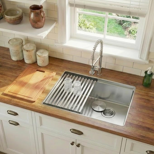 Undermount Kitchen Sink 23 inch,16 gauge Stainless Steel Workstation Sink,Deep and Large Single Bowl Kitchen Sinks Offset Drain (23" X 18")