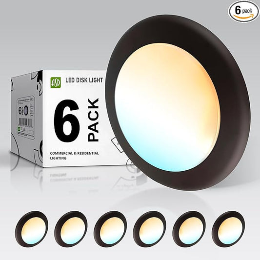 ASD 6 Pack LED Disk Lights 6 Inch, 15W 5CCT 2700K-5000K 1245LM CRI90+, Dimmable Flush Mount Ceiling Light Fixture, Low Profile Surface Mount Disc Lights, Junction Box or Recessed Can Install, UL