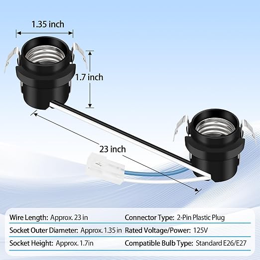 R111630 SR111630 Lamp Socket Assembly for CJD1/CJD3/QS1/QS2/QS3/WS130/WS136/WS142 Series, Range Hood Light Socket Replacement Part with Standard Base, Easy Installation & Heat-Resistant Housing