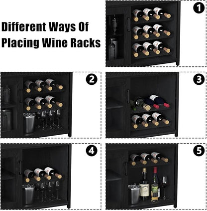 GAOMON Coffee Wine Bar Cabinet with Storage and Detachable Rack, Farmhouse Sideboard and Buffet Cabinet with Glass Holder and Mesh Door, Liquor Coffee Bar Cupboard, Black