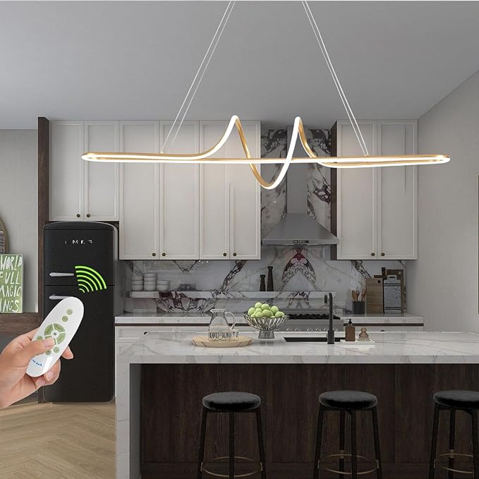 Gold Led Chandelier Light Fixtgure Dimmable Modern Chandelier with Remote 3000K-6500K Color Changing L43.30 Luxury Pendant Light for Kitchen Island Over Table Height Adjustable