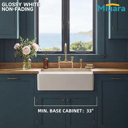 Miuara Farmhouse Sink 30 Inch - White Apron Front Undermount Kitchen Sink Reversible 30"x20"x10", Farm House Style Deep Single Bowl, Heavy Duty Solid Fireclay, Glossy White, for Kitchen