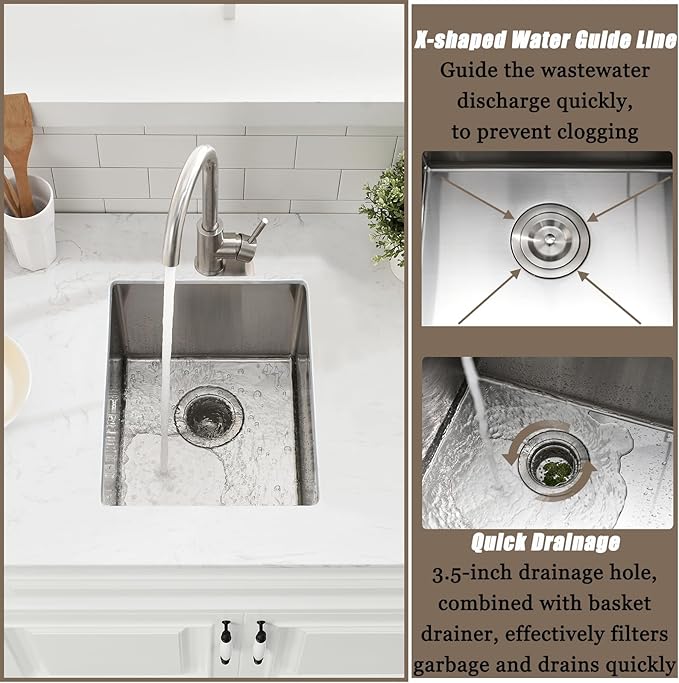 14 Inch Bar Sink Undermount,14x19 Undermount Bar Sink Stainless Steel Small Kitchen Sink 18 Gauge Single Bowl Kitchen Prep Sinks with Basket Strainer