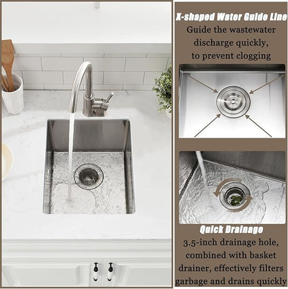 14 Inch Bar Sink Undermount,14x19 Undermount Bar Sink Stainless Steel Small Kitchen Sink 18 Gauge Single Bowl Kitchen Prep Sinks with Basket Strainer