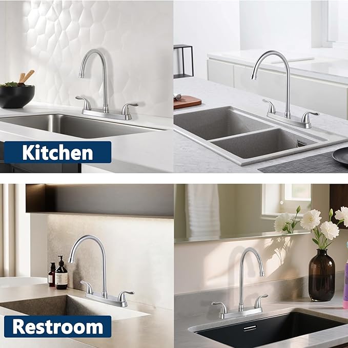 Brushed Nickel Kitchen Sink Faucet, 2 Handle 3 Hole Kitchen Faucet Without Sprayer, High Arc Swivel Spout Stainless Steel Sink Faucet for Rv Camper