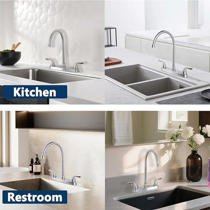 Brushed Nickel Kitchen Sink Faucet, 2 Handle 3 Hole Kitchen Faucet Without Sprayer, High Arc Swivel Spout Stainless Steel Sink Faucet for Rv Camper