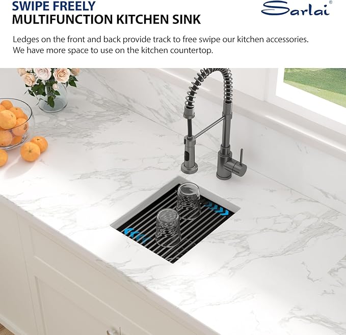 Sarlai 12 Black Bar Sink - 12 x 15 Inch Undermount Workstation Bar Prep Sink Gunmetal Black Undermount Single Bowl Small Bar Outdoor 16 Gauge Stainless Steel RV Kitchen Sinks Basin
