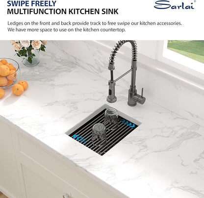 Sarlai 12 Black Bar Sink - 12 x 15 Inch Undermount Workstation Bar Prep Sink Gunmetal Black Undermount Single Bowl Small Bar Outdoor 16 Gauge Stainless Steel RV Kitchen Sinks Basin