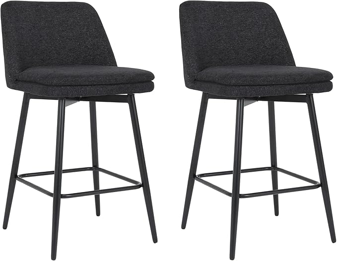 Counter Height Swivel Bar Stools Set of 2, 360° Swivel Upholstered Barstools with Back and Metal Legs, 25.6" Seat Height,Counter Stools for Kitchen Island and Pub,Linen Cloth,for Living Room