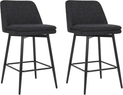 Counter Height Swivel Bar Stools Set of 2, 360° Swivel Upholstered Barstools with Back and Metal Legs, 25.6" Seat Height,Counter Stools for Kitchen Island and Pub,Linen Cloth