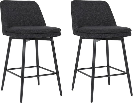 Counter Height Swivel Bar Stools Set of 2, 360° Swivel Upholstered Barstools with Back and Metal Legs, 25.6" Seat Height,Counter Stools for Kitchen Island and Pub,Linen Cloth