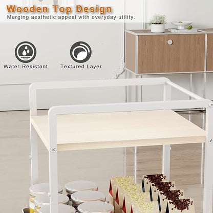 6-Tier Slim Rolling Storage Cart with Wheels, Metal Organizer Tall Rolling Cart, Wood Top Narrow Mobile Utility Cart with Pull-Out Baskets for Kitchen, Bathroom, Laundry Room, 13in(W) White