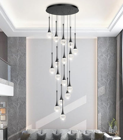 16 Light High Ceiling Crystal Chandelier Dimmable LED Pendant Lights with Remote Adjustable Chandeliers for Foyer Staircase Living Room Black