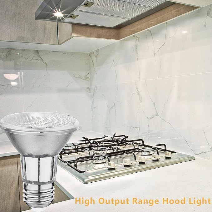 PAR20 7W LED Range Hood Light, 595lm, Waterproof IP65, Replaces 50W Halogen Cup, E26, Dimmable, Warm White, 120V, Spot Bulbs for Kitchen Appliances, Track Lighting, Outdoor Landscaping, Pack of 2