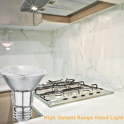 PAR20 7W LED Range Hood Light, 595lm, Waterproof IP65, Replaces 50W Halogen Cup, E26, Dimmable, Warm White, 120V, Spot Bulbs for Kitchen Appliances, Track Lighting, Outdoor Landscaping, Pack of 2