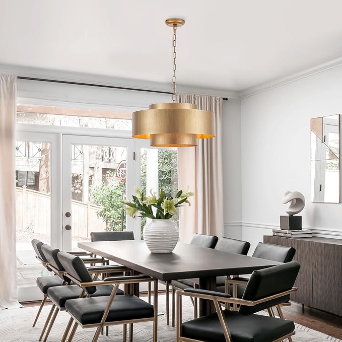 20” Brushed Brass Modern Chandelier Classic 3 Round Metal Pendant Light Contemporary Adjustable Industrial Pendant Light for Dining Room Kitchen Island Living Room Bedroom, UL Listed