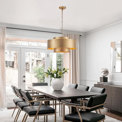 20” Brushed Brass Modern Chandelier Classic 3 Round Metal Pendant Light Contemporary Adjustable Industrial Pendant Light for Dining Room Kitchen Island Living Room Bedroom, UL Listed