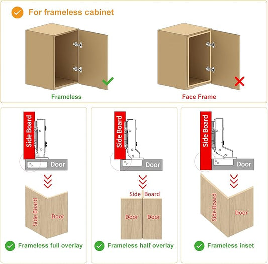 Chibery 50 Pack Frameless Half Overlay Soft Close Concealed European Hinges, Self Closing Satin Nickel, 105 ° Open Angle 4D Adjustment, Speed Control, Clip On, Stainless Steel for Cabinet Door