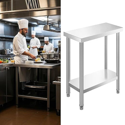 NSF 24 x 12 Inches Stainless Steel Table for Prep & Work, Commercial Heavy Duty Food Prep Worktable with Undershelf for Restaurant, Hotel，Small Kitchen, Food Truck, Home Bars