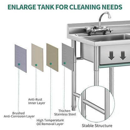 YITAHOME 29in Utility Kitchen Sink Free Standing Single Bowl with Pipe NSF Stainless Steel Commercial Sink for Laundry Room Bathroom Farmhouse Garage Indoor Outdoor