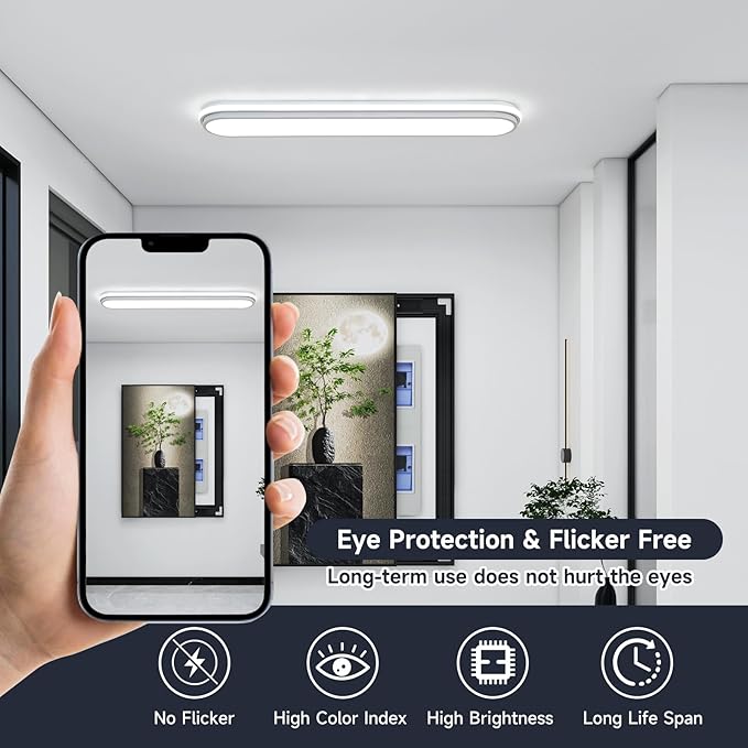 72cm 45W LED Ceiling Light, 6500K Cool White Flush Mount, Modern Ultra Thin Metal Linear Low Profile Lighting Fixture for Kitchen Home Office Hallway Bedroom Living Room