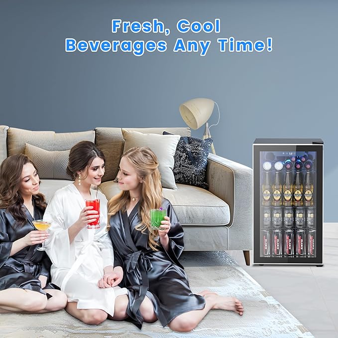 Electactic 26 Bottle Wine Cooler 130 Can Beverage Refrigerator, Small Freestanding Cabinet Wine Cellar with 32℉-61℉ Temperature Control Glass Door, Black