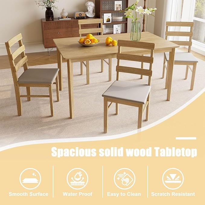 Majnesvon 5 Piece Dining Table Set for 4, Farmhouse Kitchen Table Set with Chairs, Wood Dining Table Chair for Kitchen, Restaurant, Apartment (Natural 5-Piece)