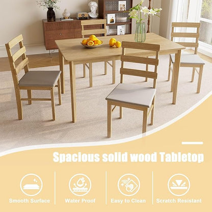 Majnesvon 5 Piece Dining Table Set for 4, Farmhouse Kitchen Table Set with Chairs, Wood Dining Table Chair for Kitchen, Restaurant, Apartment (Natural 5-Piece)