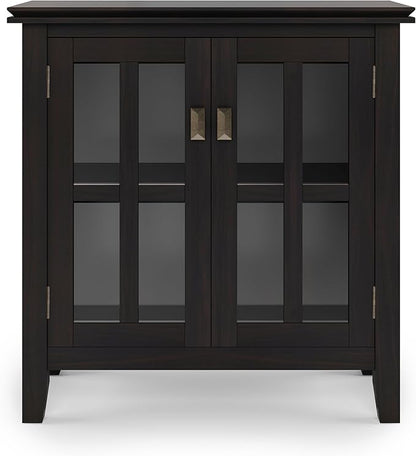 SIMPLIHOME Artisan Storage Cabinet - 30 inch Wide Solid Wood Low Storage Cabinet in Hickory Brown, Contemporary Accent Cabinet for Living Room or Dining Room with Glass Doors and Adjustable Shelves