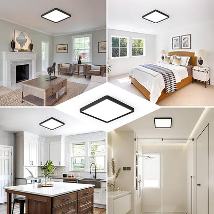 12 Inch 6PK Square LED Flush Mount Ceiling Light, 24W, 2500LM, 3000K/4000K/6000K CCT Selectable, LED Flat Panel Low Profile Ceiling Light Fitures for Hallway, Kitchen, Bedroom, Laundry Room