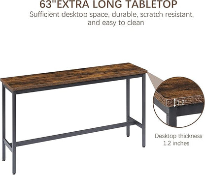 GNIXUU 4 Piece Long Bar Table and Chairs Set, Industrial Counter Height Dining Table Set with Sofa Bar Table and 3 Upholstered Stools with backrest for Breakfast Nook Living Room Small Space(Brown)