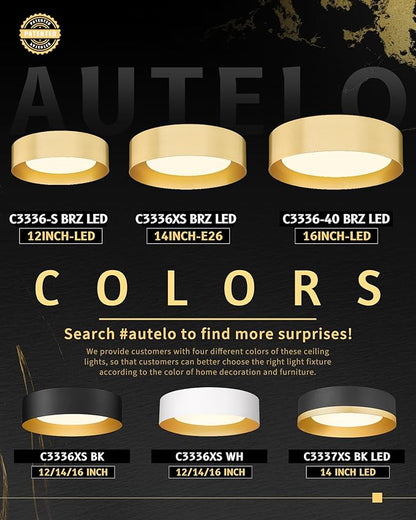 AUTELO Gold Flush Mount Ceiling Light, 16" 5CCT Ceiling Light with Frosted Glass in Gold Finish for Bedroom, C3336-40 BRZ LED