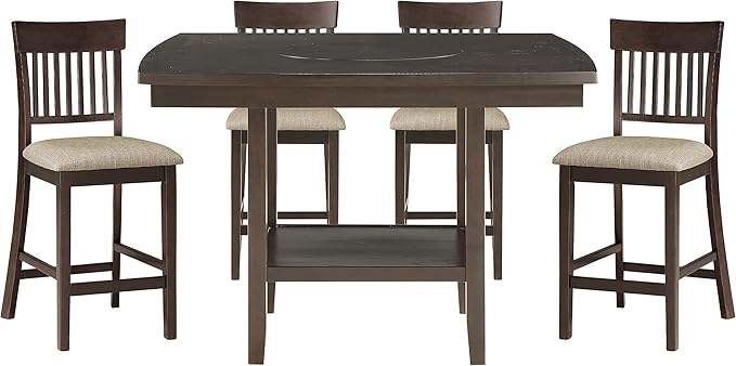 Lexicon Attis 5-Piece Counter Height Dining Set (Slat Back), Dark Brown