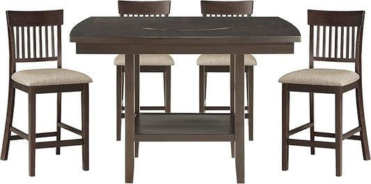 Lexicon Attis 5-Piece Counter Height Dining Set (Slat Back), Dark Brown