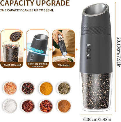 CIRCLE JOY Gravity Electric Salt and Pepper Grinder Set Rechargeable Automatic Pepper and Salt Shakers with LED Light, External Adjustable Coarseness, One-Hand Operation for Salt & Spices