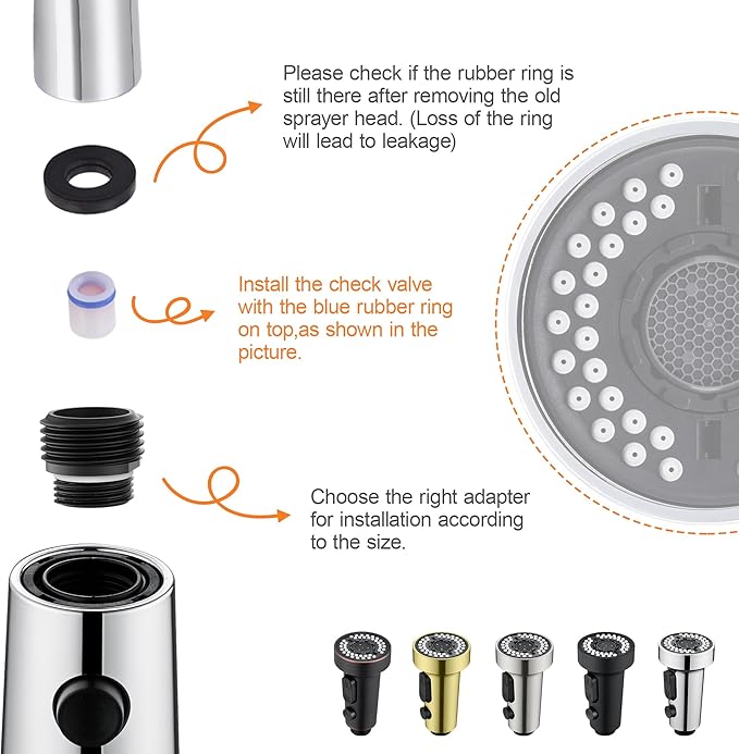 TIORIY Kitchen Faucet Head Replacement with 15 Adapters, 3 Function Pull Down Kitchen Faucet Spray Head, Pull Out Kitchen Sink Tap Sprayer Nozzle, Chrome, Plastic