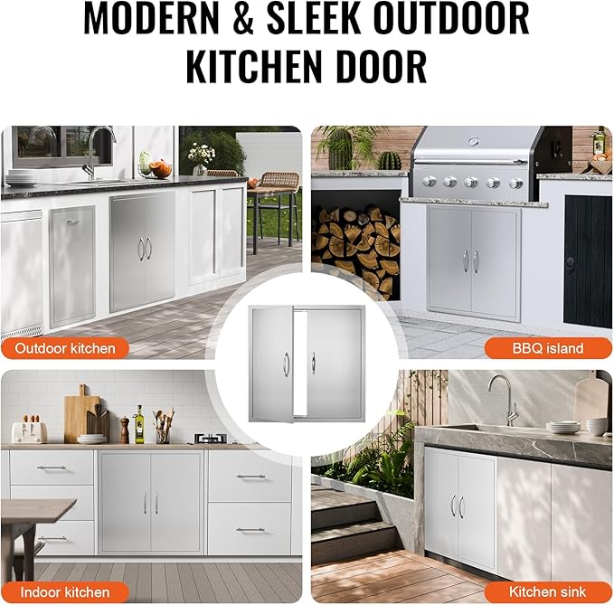 VEVOR BBQ Access Door, 31W x 31H Inch Double Outdoor Kitchen Door, Stainless Steel Flush Mount Door, Wall Vertical Door with Handles, for BBQ Island, Grilling Station, Outside Cabinet