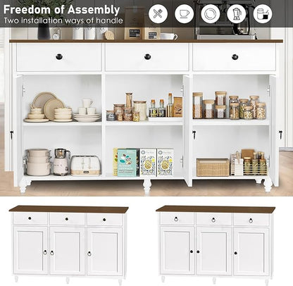 4 EVER WINNER Sideboard Buffet Cabinet with Storage, 47" Kitchen Sideboard with 3 Drawers and 3 Doors, Buffet Table for Kitchen, Modern Dining Room Cabinet, White
