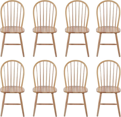 chairus Farmhouse Natural Dining Chairs Set of 8, Windsor Wooden Dining Room Chairs with Spindle Bow Back, Modern Cottage Armless Side Kitchen Chairs