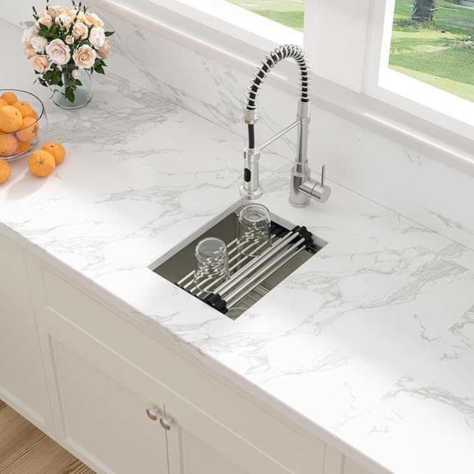 Sarlai 12 Bar Sink Undermount - 12 x 15 Inch Workstation Bar Prep Sink Undermount Single Bowl Tight Radius 16 Gauge Stainless Steel RV Sink Kitchen Sink Basin