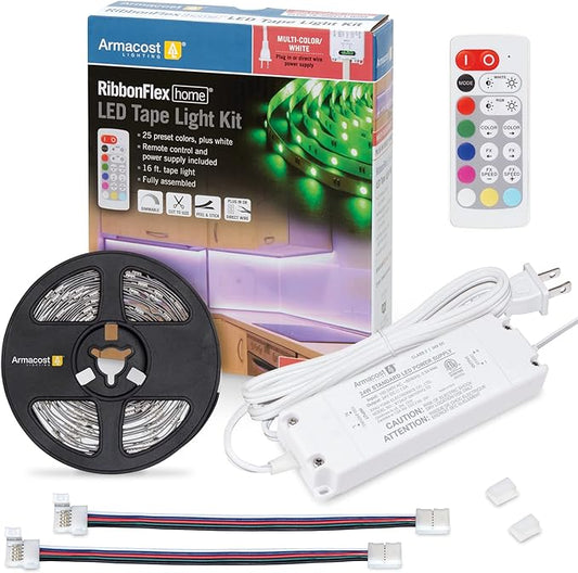 Armacost Lighting RibbonFlex Home 24V RGB+W Hardwire LED Strip Light Kit, Multicolor, 16 ft (423511)