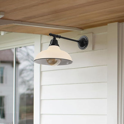 JONATHAN Y 12.25" Matte Almond/Black 1-Light Industrial Farmhouse Outdoor Sconce, Iron Wall Light with LED Bulb, Metal Bowl Shade, Vintage Porch Lamp for Entryway Patio Kitchen (JYL7615J)