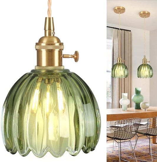 Pendant Light Fixtures,Mini Hanging Lights Green Glass Vintage Pendant Light 5.1Inch E26 Hanging Light Adjustable Hanging Light for Bedroom Living Room Hallway