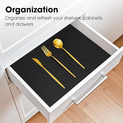 Drawer and Shelf Liner, Non-Slip Kitchen Cabinet Liners Non-Adhesive Thick Strong Grip Waterproof Washable Mats Protect Dresser Shelves Cupboard Bathroom Cabinets, Black, 24 in X 20 FT