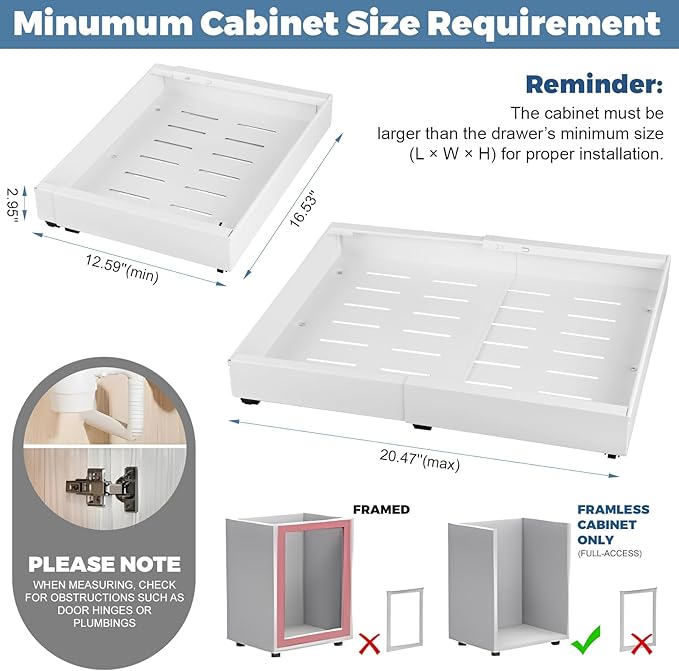 Pull-out Cabinet Organizer, ExpandableHeavy Duty Slide out Drawers Fixed with Adhesive Nano Film for Pots, Roll out Shelf Storage for Kitchen Base Cabinet Organization
