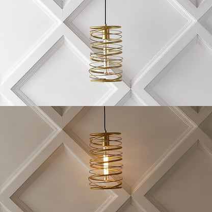 JONATHAN Y 7.25" Gold 1-Light Modern Iron Spiral LED Pendant Light for Kitchen Island, Glam Hanging Ceiling Fixture for Bedroom Dining Room, Metal Painting Shade, LED Bulb Included JYL7910A