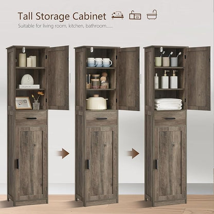 usikey 67'' Tall Storage Cabinet, Narrow Bathroom Floor Storage Cabinet with 4 Shelves & 2 Doors, for Bathroom, Living Room, Rustic Gray UNSNG040M