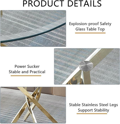36" Glass Dining Table for 2-4, Modern Dining Room Table with 0.39" Tempered Glass Top and Cross X-Shaped Gold Stainless Steel Base, Round Kitchen Dinner Table for Dining Room