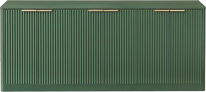 Ball & Cast 67" Modern Fluted Sideboard Buffet Cabinet with Storage,Curved Design Kitchen Coffee Bar Cabinet with 6 Doors & Shelves,Wood Credenza Cabinets Media Console for Living Room,Green